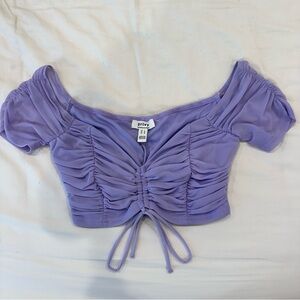 Privy Purple Puff Sleeve Ruched Crop Top